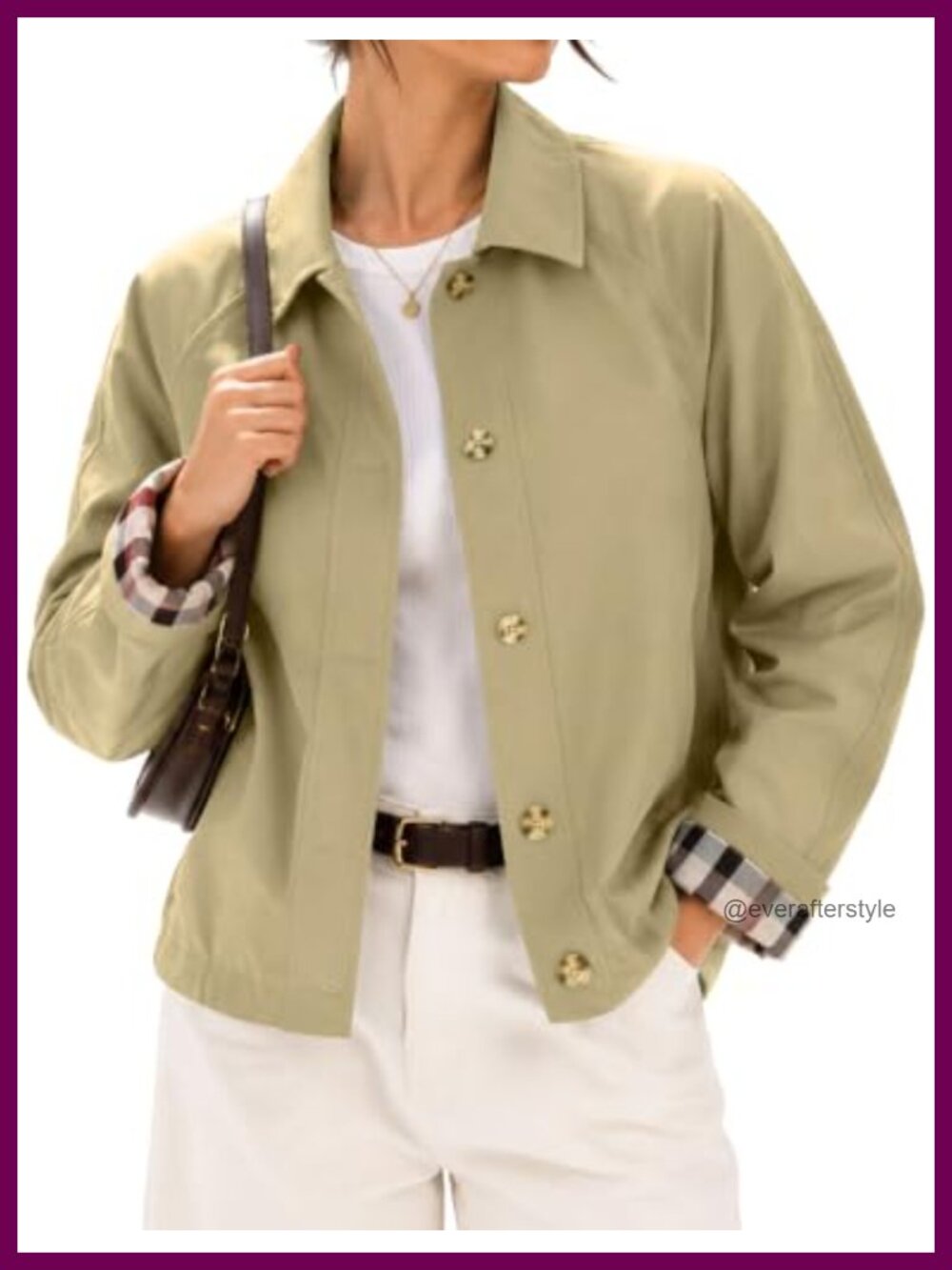 Women's Short Trench Jacket Plaid Lining Button Front Lightweight Casual
